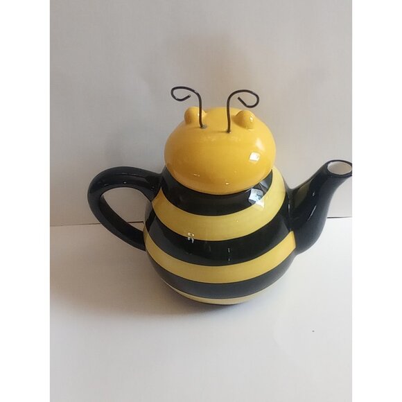 Burton + Burton Bumble Bee Honey Bee Whimsical Yellow/Black Teapot W/lid - Picture 5 of 5